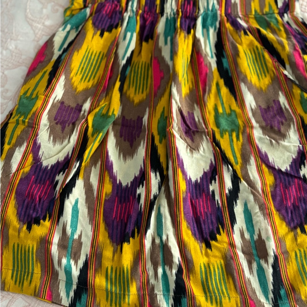 CAbi Vibrant Ikat Mini Skirt in Yellow and Purple waist‎ 28 x 17 in